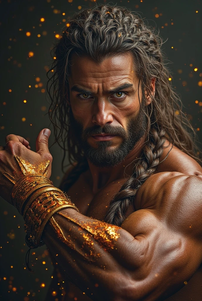 masterpiece, Ultra detailed artistic photography of poseidon., 1 man, perfectly drawn face, 8k photorealistic resolution, ultra high quality model, long hair, greek god costume, detailed space background, 32k, light blue black long hair, athletic man, perfect anatomy, cinematic lighting, intricately detailed, complex, elegant, red tetradic colors, volumetric lighting
