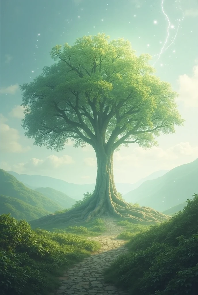A divine tree at the middle of nowhere.Peace and silence - SeaArt AI