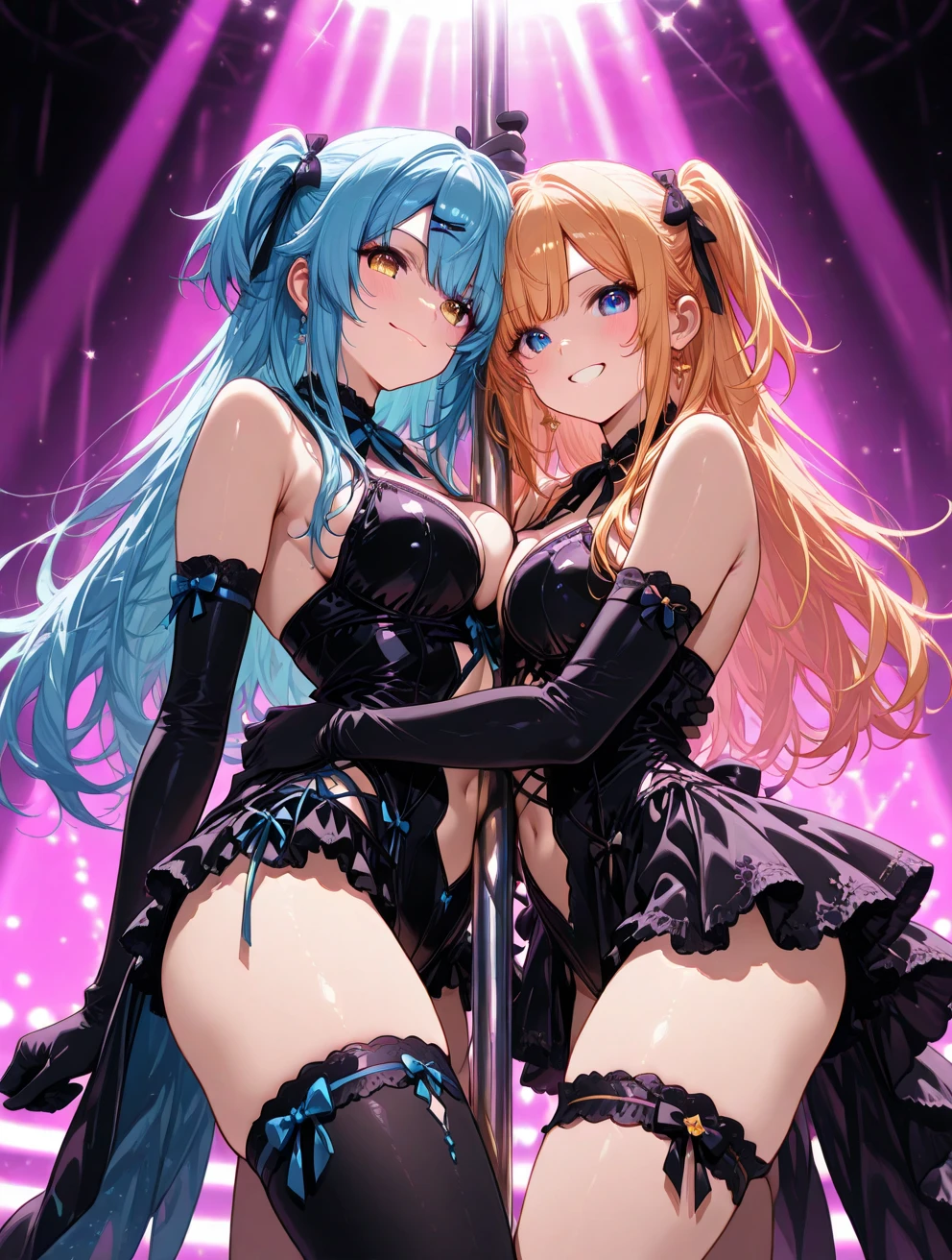 masterpiece, high quality, 4K, Best CG technology, Stunning depiction of art, Beauty and affection between two women. Every detail in the picture has been carefully drawn, It seems like every pixel tells an interesting story. Two women face to face, Their chests pressed together, Showing an indescribable intimacy and harmony. their beautiful and neat faces, This is highlighted by the exquisite lingerie they wear, Look more elegant and charming