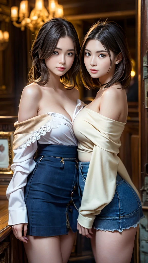 2girl, 2 girl, waist up, concept art, [shu qi:Bryce Dallas Howard:1], grabbing vagina, masturbating touching her breast naked her vagina no panties, Ruff, Anklet, Makeup, loop lighting, 80mm, official art, unity 8k wallpaper, ultra detailed, aesthetic, masterpiece, best quality, photorealistic