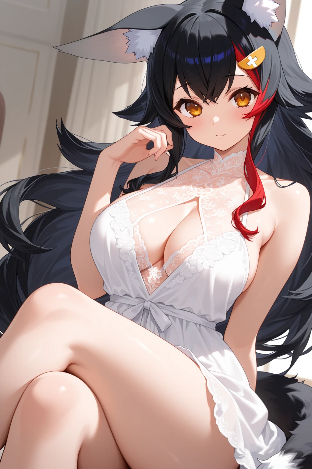 1woman in, mature, adult, 25yo, Solo, (short black wavy hair, perfect breast), (luxury room), red panties, serious, naked, panties, holding her body , intricate lace panties, smiling, smile, coquette, horns, femme fatale, erotic, inviting, topless, standing up, pose