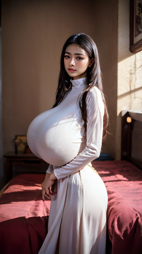 (8K, high resolution, Best Quality, masutepiece:1.2)、high resolution、top-quality、((huge pregnant)) 、 (huge breasts,:1.4),{Off-white long tight skirt:1.6}、(Wearing a sleeveless turtleneck:1.6)、(Open the inseam:1.7)、(fitting room:1.2) BREAK (Natural Skin Texture、Detailed skin、Hyper-Realism、ultra sharpness)、intricate detailes、depth of fields、Sexy adult woman、Black hair shortcuts、Toned buttocks、((masterpiece、top-quality、high-detail))、(Photorealsitic:1.4)、solo、closes mouth、Distinct double eyelids、Lashes、long neck、Absolute area、Clean collarbone、