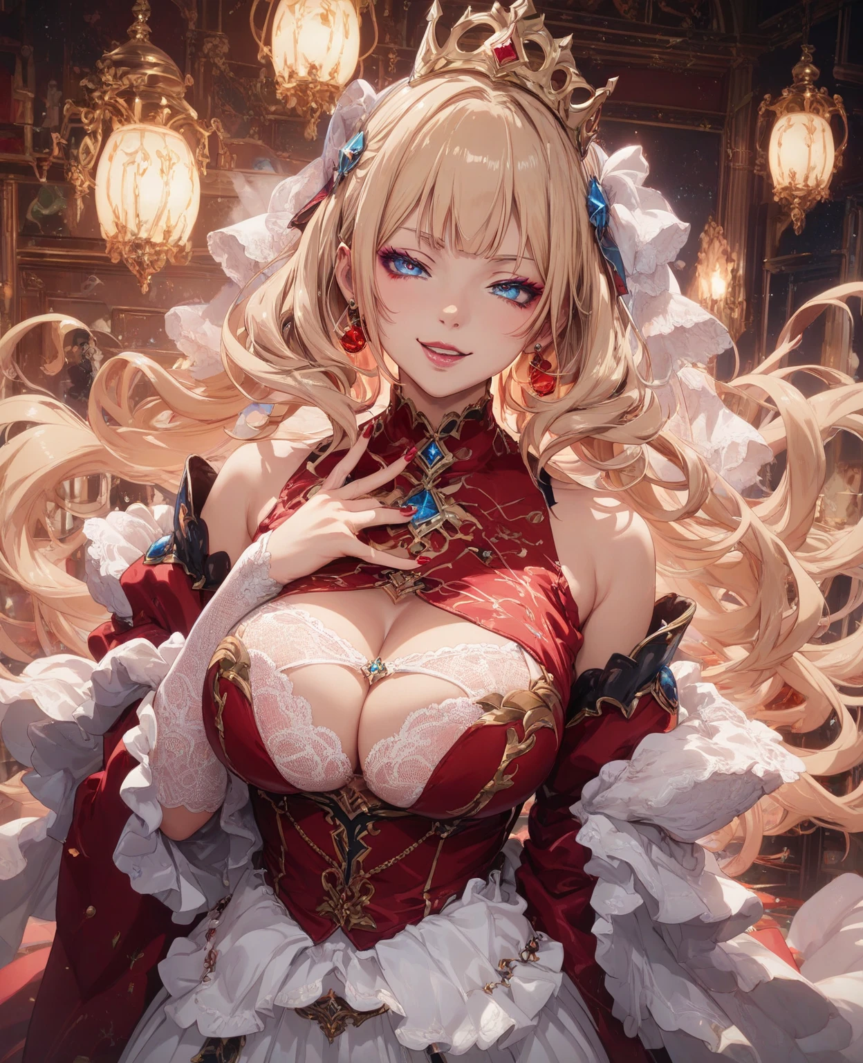 (masterpiece, best quality,extremely detailed,moe anime art style:1.1),1girl, ((solo)), cute, kawaii,digital art,((1 bling-bling anime princess wearing beautiful embroidery and jeweled gorgeous princess ballgown with voluminous full length hoop skirt)),((crinoline)),long train,voluminous frills,(gorgeous embroidery and beautiful lace),(very gigantic boobs,cleavage,skindentation),((shiny hair,very long straight hair,absurdly straight long hair)),((finely detailed face and eyes)),clear pupil,extremely gorgeousfull hair ornament,(bling-bling jeweled extremely gorgeousfull tiara),((bling-bling gorgeous gemstone jewelry)),long veil,((beautiful background,fantasy)),flowers,flower petals flowing,full body,(looking away),((beautiful embroidery and jeweled gorgeous princess ballgown with voluminous full length hoop skirt))