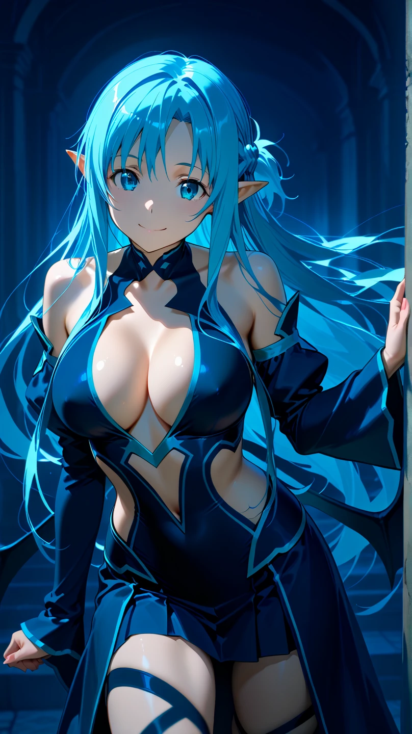 anime girl with blue hair and blue eyes in a black dress, Velgrynd from That Time I Got Rencarnated As a Slime, anime goddess, anime character, full body art, extremely detailed artgerm