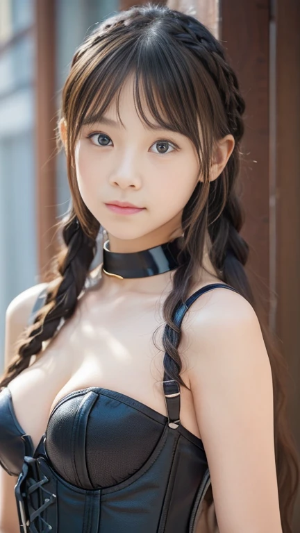 (((Beautiful girl small breasts))),Wearing a black jacket、Cyberpunk Red Green Background、(((Upper body naked))),smile,,、Round face,Big eyes, Round eyes、No makeup