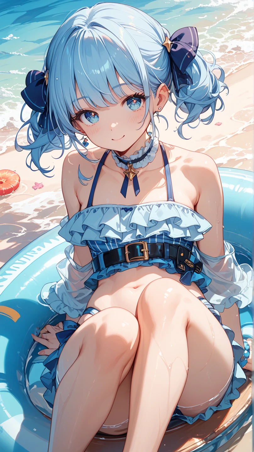 Top image quality、highestdetailed、​masterpiece、
Background with:beach、Anime Art Style、
femele、Glamour、After sunburn、expresive:Beautiful face、Thin eyebrows、Young Face、
hairstyle on:Natural hair、Medium Hair、Multicolored hair color、Floral hair ornament、
garments:Bikini with ruffles、pareo、with floral pattern、ren、
full body Esbian、Colossal tits、