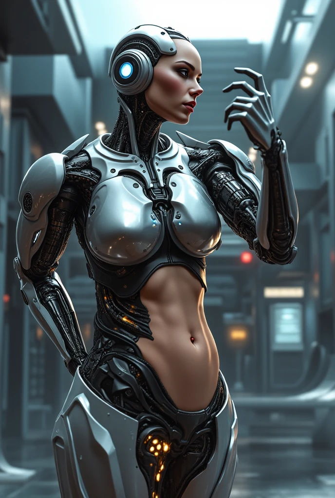 a woman lifting off her skin like a t-shirt to reveal a cyborg body
<lora:dvr-transformers-flux:1>