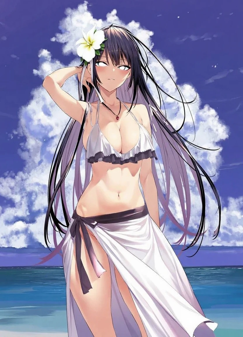 (transparent_wedding dress:1.1),bikini skirt,<lora:nvdiboya-10:0.9>,nvdiboya, groin,black_hair,light smile,wet_skin,sexy,best quality