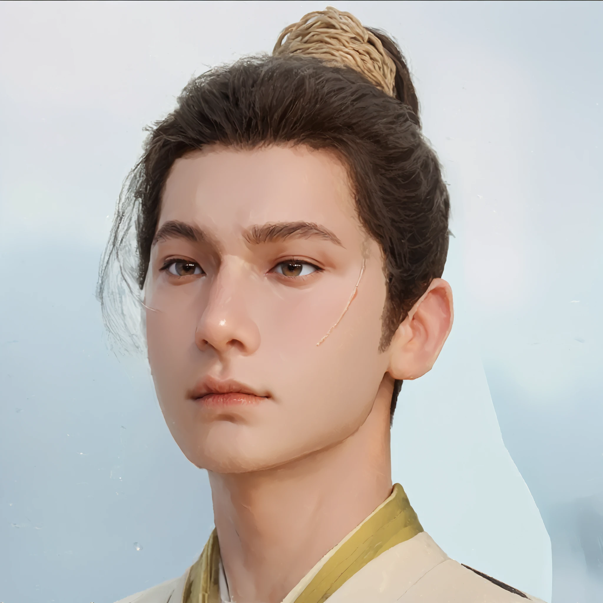 Fraction_9, Fraction_8_Up, Fraction_7_Up, Realistic ultra-detailed hand drawing of a handsome man, Ultra-realistic, is handsome, perfect eyes, , Upper 身体 , close Up, Portrait, Look far away, Actor Yang Yang, male,