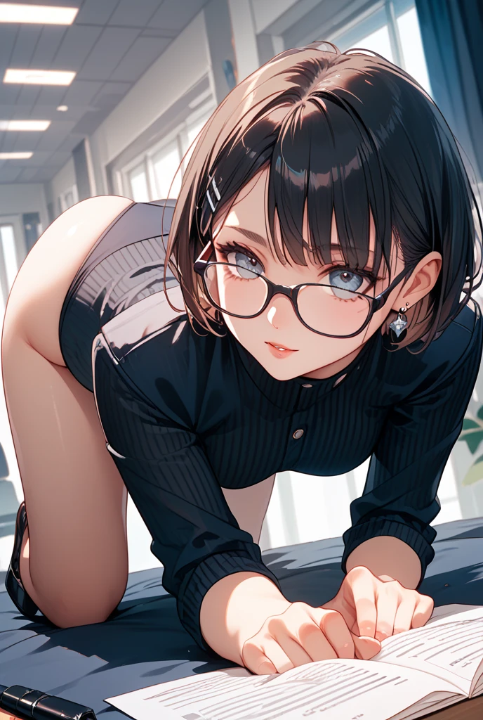 giantess art, a hyperrealistic schoolgirl, , highly detailed giantess shot, der riese,naked, Shorthair, Black pantyhose, Giant high school girl bigger than a skyscraper。Wearing rimless glasses。Colossal tits。Navy blue blazer、Red tie、I'm not wearing shoes.。very small metropolis。In a miniature metropolis just a few feet tall.、squatting and urinating。tsunami of urine。Small trains and cars are washed away with urine.。Full body depiction。nfsw, der riese, Pantyhose legs, panthyhose feet, ,Stomping City,crash city,Small town,micro city, Peeing,spread pussy