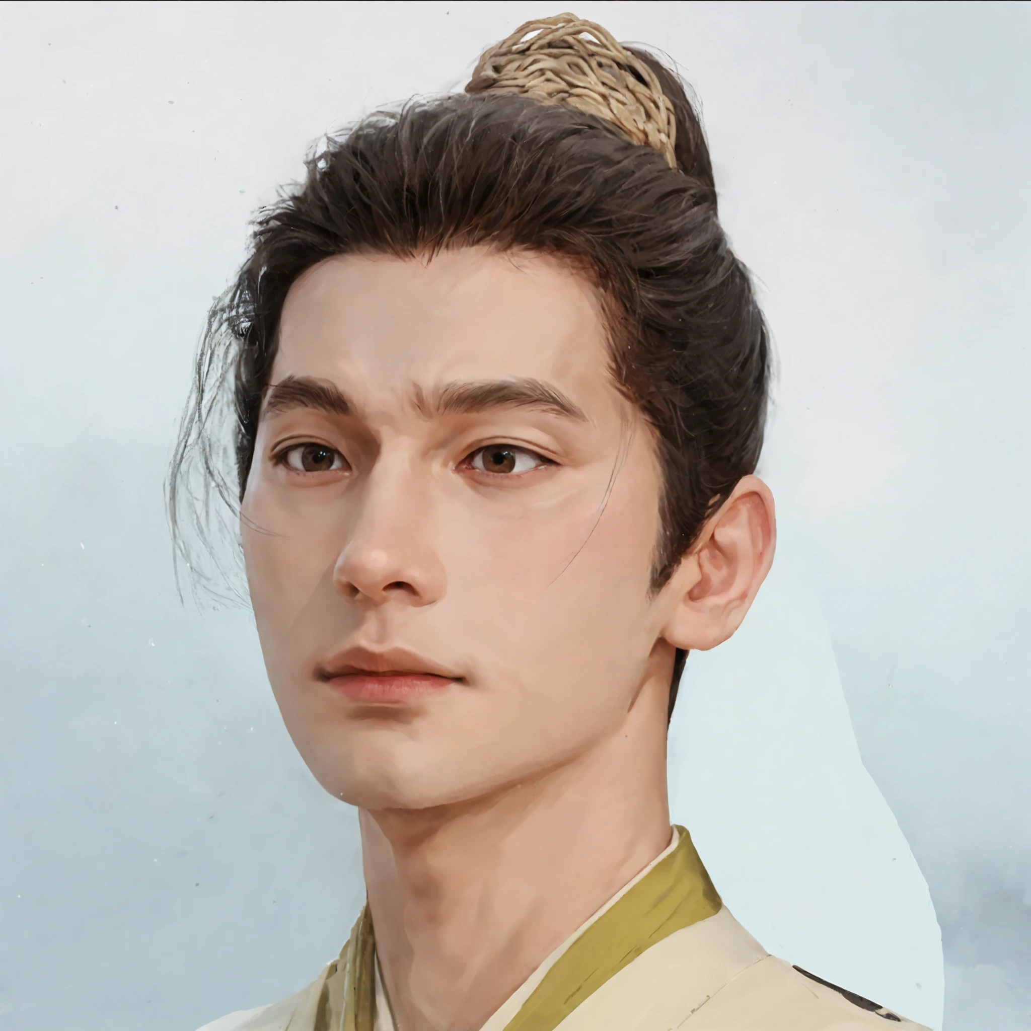 Fraction_9, Fraction_8_Up, Fraction_7_Up, Realistic ultra-detailed hand drawing of a handsome man, Ultra-realistic, is handsome, perfect eyes, , Upper 身体 , close Up, Portrait, Look far away, Actor Yang Yang, male,