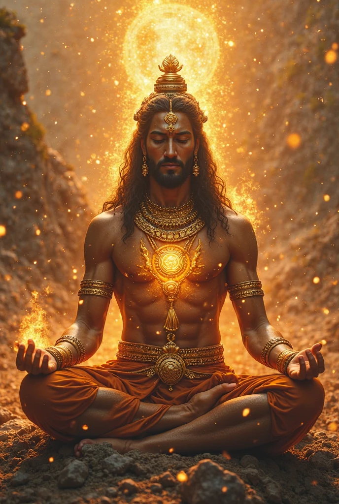 Lord Shiva in deep state , and modi holding bitcoins , fire background