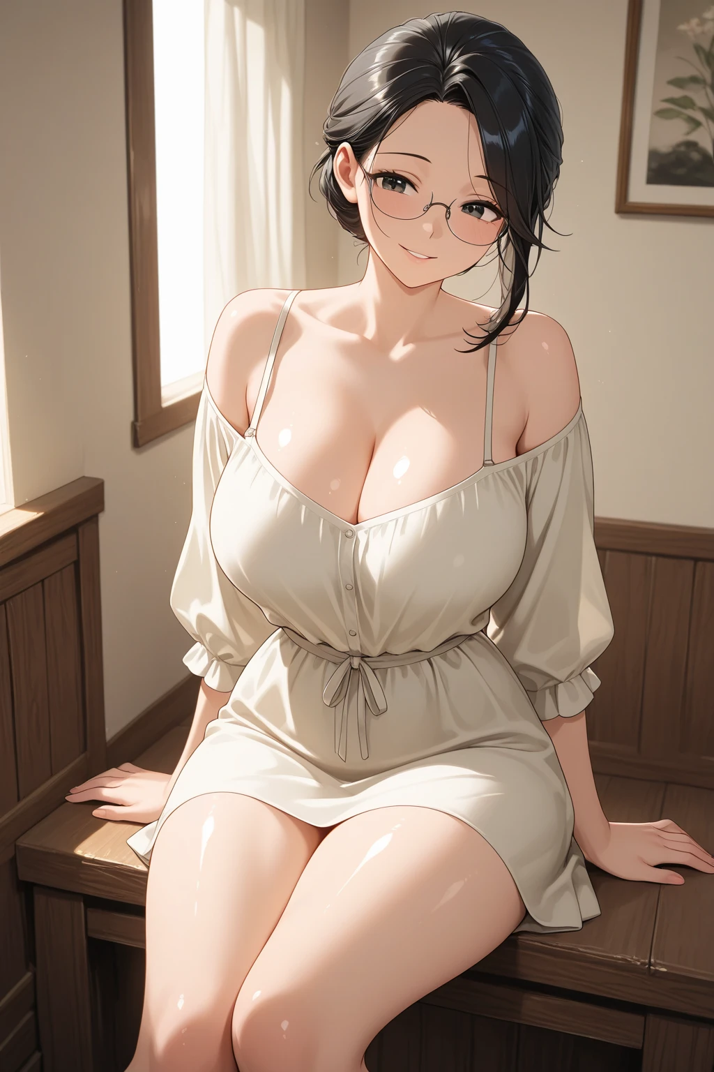 masterpiece, absurdres, hinata\(boruto\), 1girl, solo,mature female, off shoulder floral dress, looking at viewer, , detailed lips, big breast, beautiful face, body propotion, blush, (pink lips), long hair,  purple eyes,  soft gaze,  super realistic, detailed, photoshoot, realistic face and body, sexual expression, seductive expression,film m((secretary red glasses SEXY TRAJE))(enormes tetas), escote, buena anatomia Film movie still, sakura 、Se destaca、30 years、piel palida、sonrisas inocentes、(A detailed Face)、(piel detallada)、wet, Los detalles son complejos、Shallow depth oF Field、[volume Fog]、movie lighting、ReFlectors、una Canon EOS R5、lente de 50 mm、F / 2.8、shot at 8k resolution, womb tattoo, spread legs, open legs, , hand job, spread pussy, slim, naughty smile, naughty face, titsjob, open bra, open skirt, pink nipple, huge breasts, completely nude,Half naked, cute lingerie, transparent lingerie sets,shy, blush,Blushing cheeks,Face flushed, panting, spread legs, spread pussy,open panties and playing pussy, chubby pussy, detailed pussy, pubic hair,no underwear,