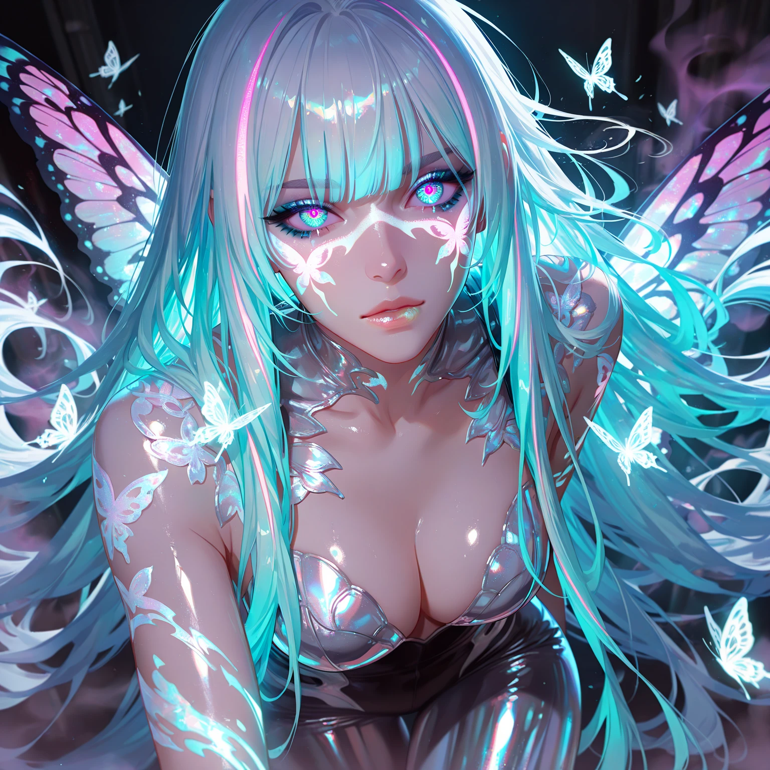 female, fantasy background, necromancer, HD, pastel colors,, chromatic aberration, colorful, bright colors,