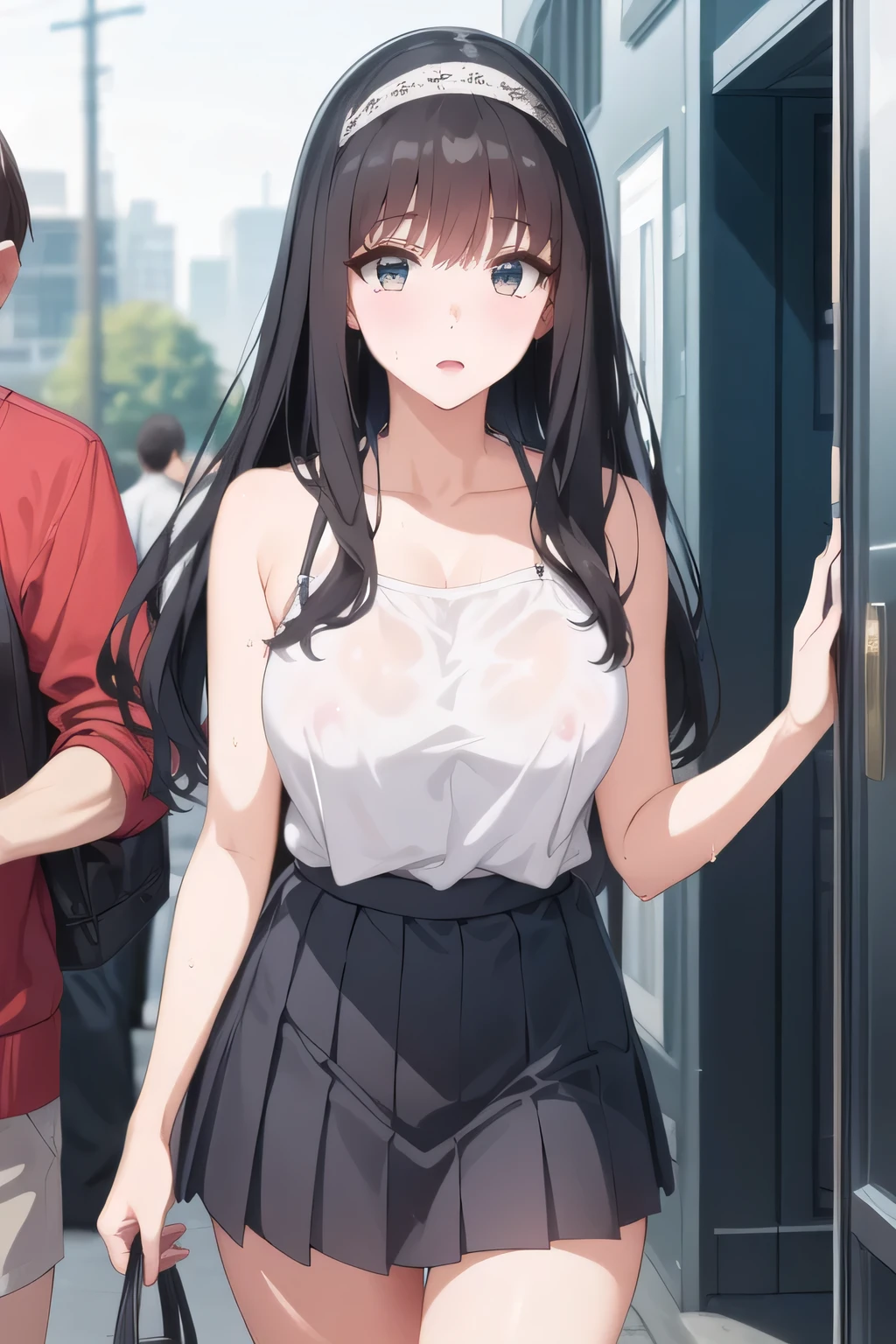 can you draw a woman in a micro bikini and micro panties，  I'm by the pool  , Sunny，I'm drawing a more delicate expression,only，Full color CG,long black hair，white hair band，，pleated miniskirtミニスカート，accurate hand and foot expressions，my nipples are sharp、、Getting wet in the rain, It becomes transparent  ,We definitely need that face,Dark blue pleated skirt,please draw her expression more delicately，Walking Alone，             city tour             ,，（（（She's an ordinary tourist））），   ,（We definitely need that face。Let's I'm drawing a more delicate expression），（sleeveless wool sweater），（ pleated miniskirt，cute beautiful woman in white panties），（One person is enough for that job  ,    imagine an attractive 20-year-old woman jumping off her uniform,                     ,   big breasts, thin waist ， ,   ，巨大な胸を持つbig breastsを描いていただけますか，nipples stand up when wet， Armpits，can you draw a woman with lots of chocolate，