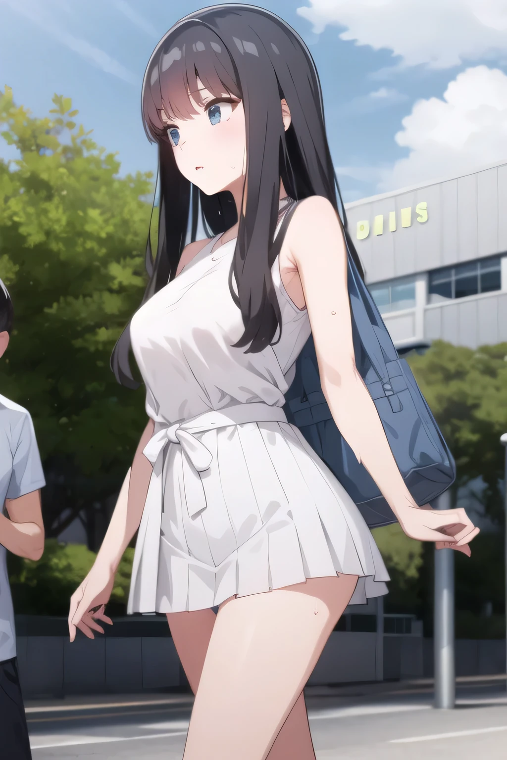 Can you draw women in micro bikinis and micro panties，   I'm at the poolside   , Sunny，I'm drawing a more delicate expression,only，Full color CG,long black hair，white hair band，，pleated miniskirtミニスカート，accurate hand and foot expressions，my nipples are sharp、、wet in the rain, It becomes transparent  ,We definitely need that face,Dark blue pleated skirt,please draw her expression more delicately，Walking Alone，              city tour              ,，（（（She's an ordinary tourist））），   ,（We definitely need that face。Let's I'm drawing a more delicate expression），（sleeveless wool sweater），（ pleated miniskirt，cute beauty in white panties），（One person is enough for that job  ,    imagine an attractive 20-year-old woman jumping off her uniform,                     ,   big breasts, thin waist ， ,   ，巨大な胸を持つbig breastsを描いていただけますか，Nipples stand up when wet， armpit，where the nipples of the clothes are wet and thin and look sharp，