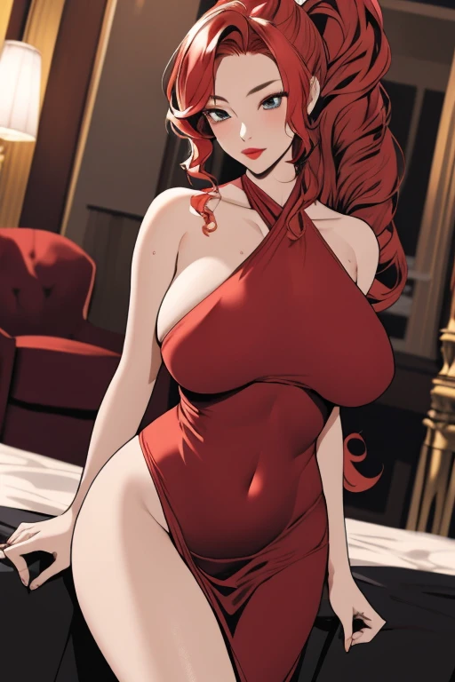 masterpiece, best quality, ultra-detailed, adult, 1girl, MalonOld, bedroom eyes, solo, laying on back, arms above head, massive exposed breasts, puffy nipples, cow print, bikini, swimsuit, full body, high heels, smilling, full body, looking at the viewer, female focus,