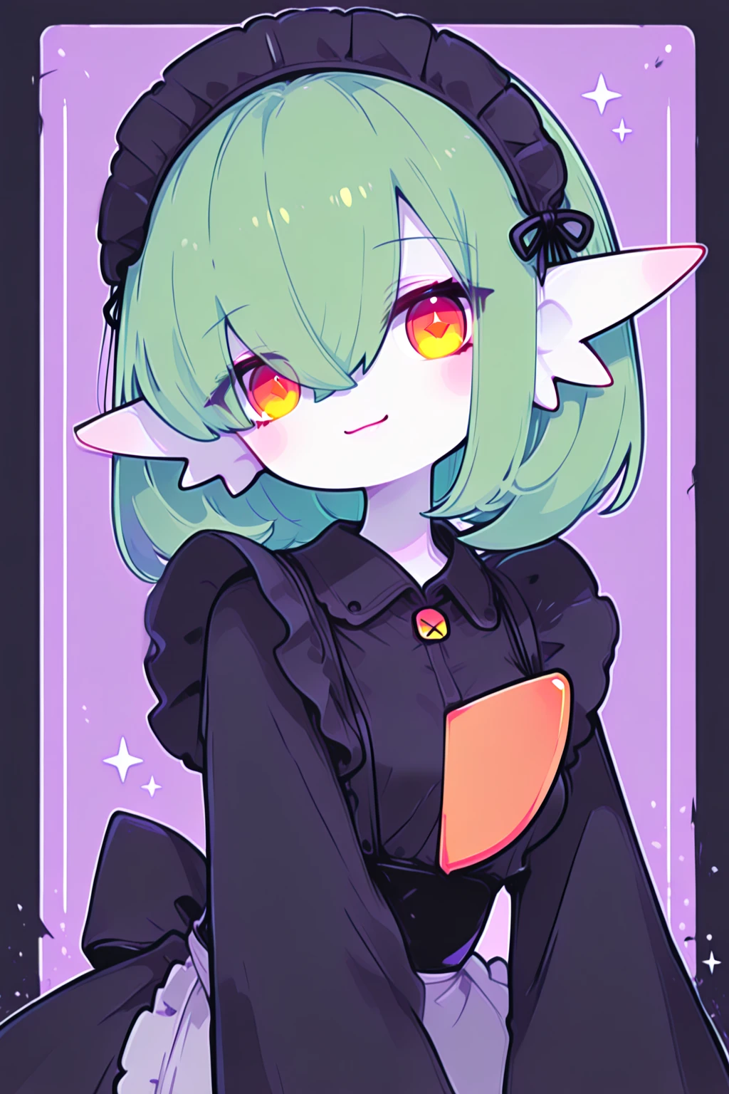 Anime girl with green hair and red eyes in a green dress - SeaArt AI