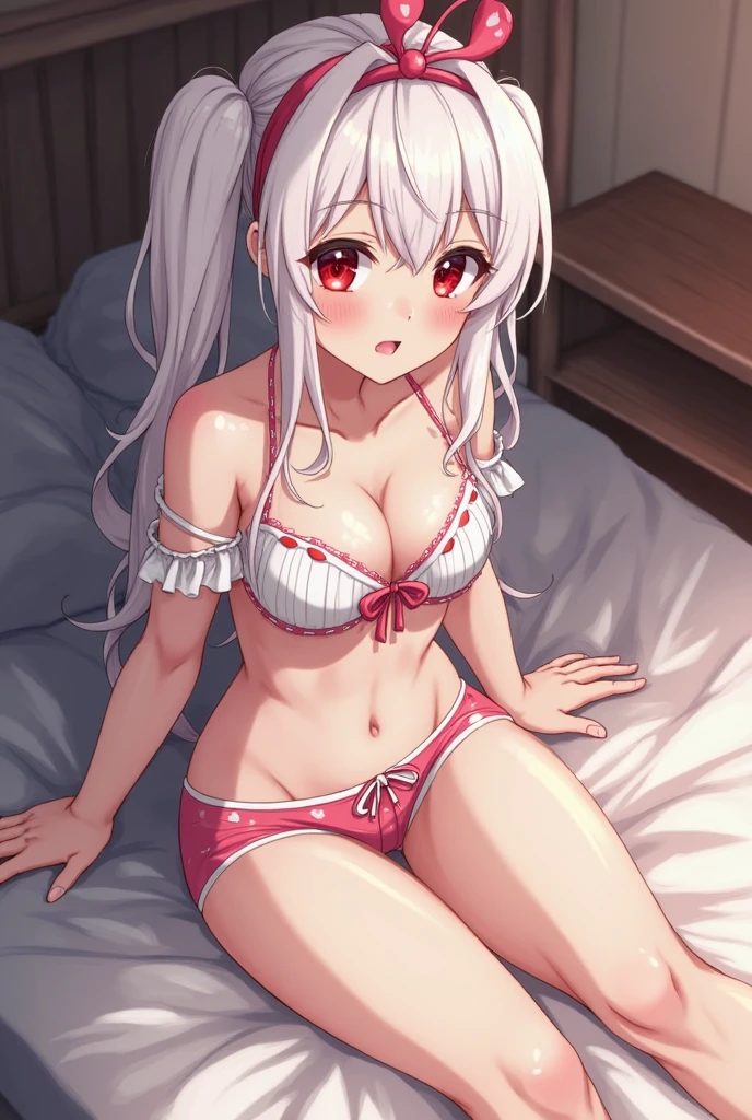 Orange illumination light,Bedrooms,Bedroom,with a girl,silver hair,pink eyes,fluffy bunny girl,white winter clothes,Seduce,chest wide open,Underwear with plenty of lace,Kamimei,begging,red tide,A lot on the face and chest,,She shook the blanket、恥ずかしさin身をよじっています,in,Ahegao,peace sign,spread legs,Face full of joy,Faces of Expectation,ecstasy,