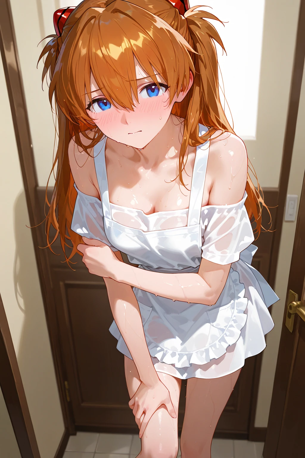 Hide your with your hands、Chestnut Hair、Semi-long hair、Hide your with your hands、Wearing only panties、Glamorous expression、Blushing、lipstick、Perfect hands、Detailed hands、bathroom、In the bath、Wet