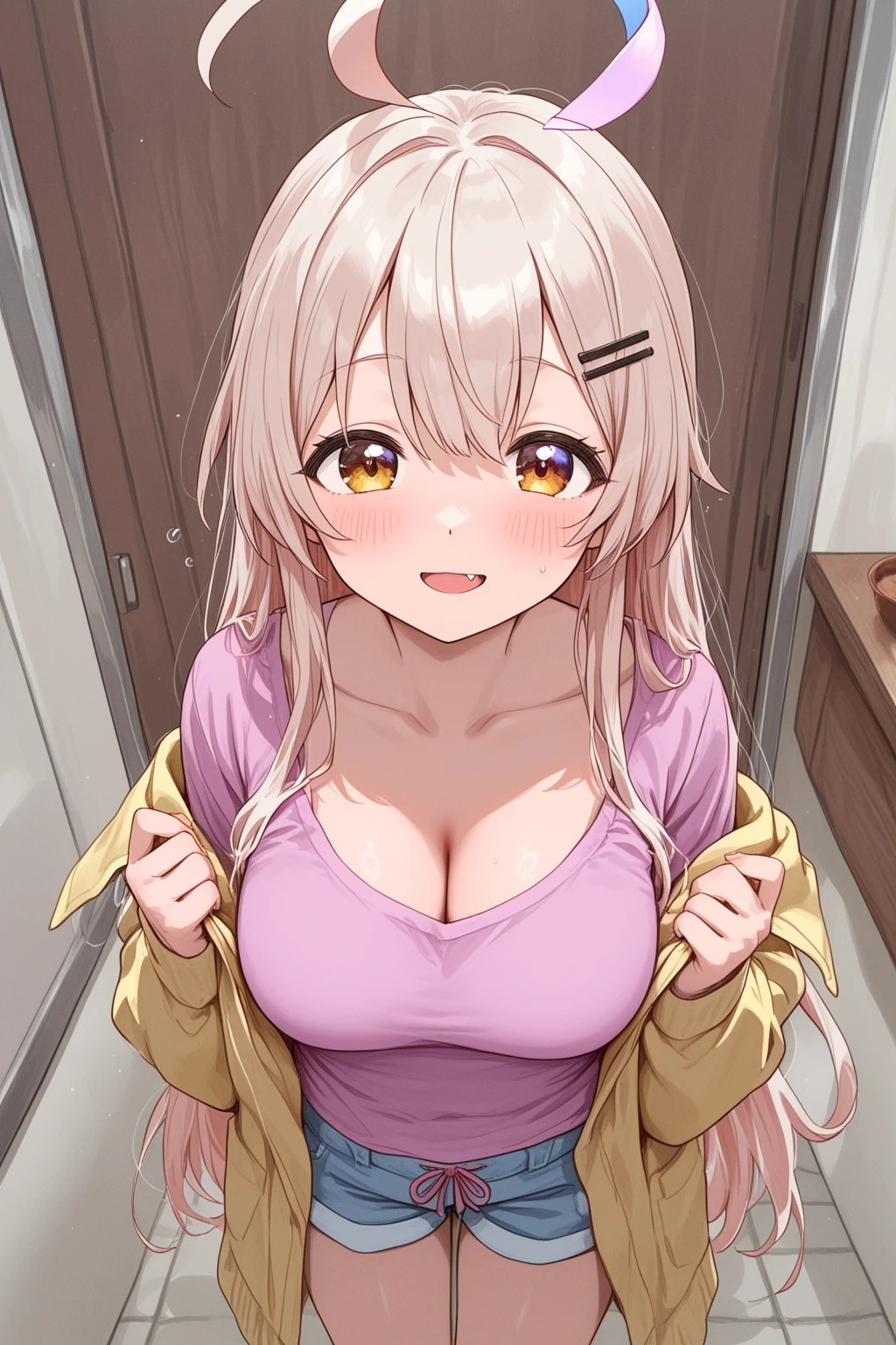 marinkitagawa, marin kitagawa, long hair, bangs, blonde hair, (red eyes:1.5), multicolored hair, smile, grin,
BREAK looking at viewer, (cowboy shot:1.5),
BREAK (masterpiece:1.2), best quality, high resolution, unity 8k wallpaper, (illustration:0.8), (beautiful detailed eyes:1.6), extremely detailed face, perfect lighting, extremely detailed CG, (perfect hands, perfect anatomy), seductive smile, reaching towards viewer, upper body, looking at viewer, chubby nipples, cleavage, nice ass, nice breasts, large breasts, cute face, sexy girl, hot, naked, fully naked, nude, topless, leaning forward, huge breasts in camera