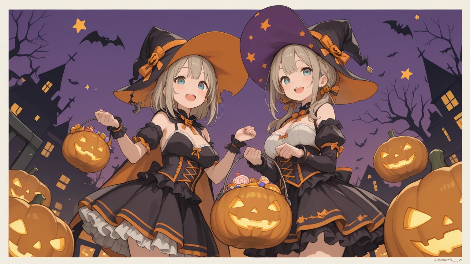 Halloween , Vampire、a cool、a miniskirt, long hair with pink twin tails,,,,,,,,,, Looking at the viewer, Front view,Halloween Vampire Costumes、Sharp fangs、Red Eyes、Blood from the mouth、the bats、Vampire House、Pumpkin Obake、Obake