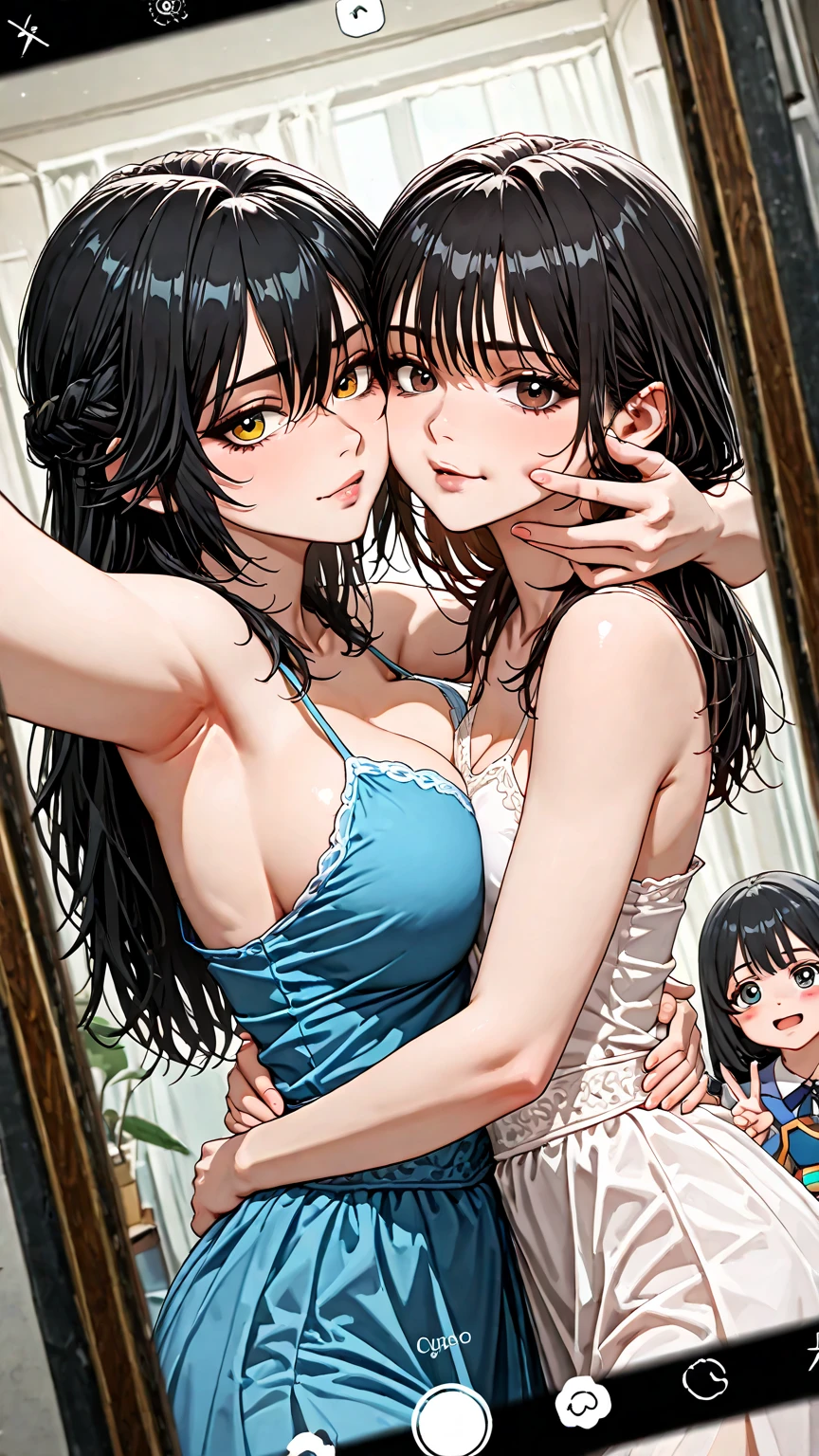 2heads, a fat woman with two heads. She has enormous breasts. She is laying on a bed in a well-lit bedroom with a window. She is laughing. She is flirty. She is wearing a tube top and sport shorts. She is touching her breasts. She has enormous boobs. She is chubby. Massive breasts. She looks mature. She is extremely short. She is extremely fat. She has massive fat breasts. She has long straight brown hair in a ponytail. She looks very young. She has very big and full lips. She is laying on her back.