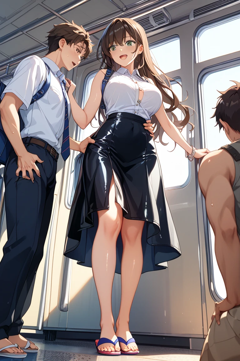 Multiple penises,Slender and sexy woman,Cum in mouth,deep throat ,Black thigh-high boots,Beige shorts,in the train,Molester,Multiple men,A man grabs a woman's arm,Put your hands behind your back,penis,rape,Sex,Creampie,ponytail,semen,profile,Penis insertion,