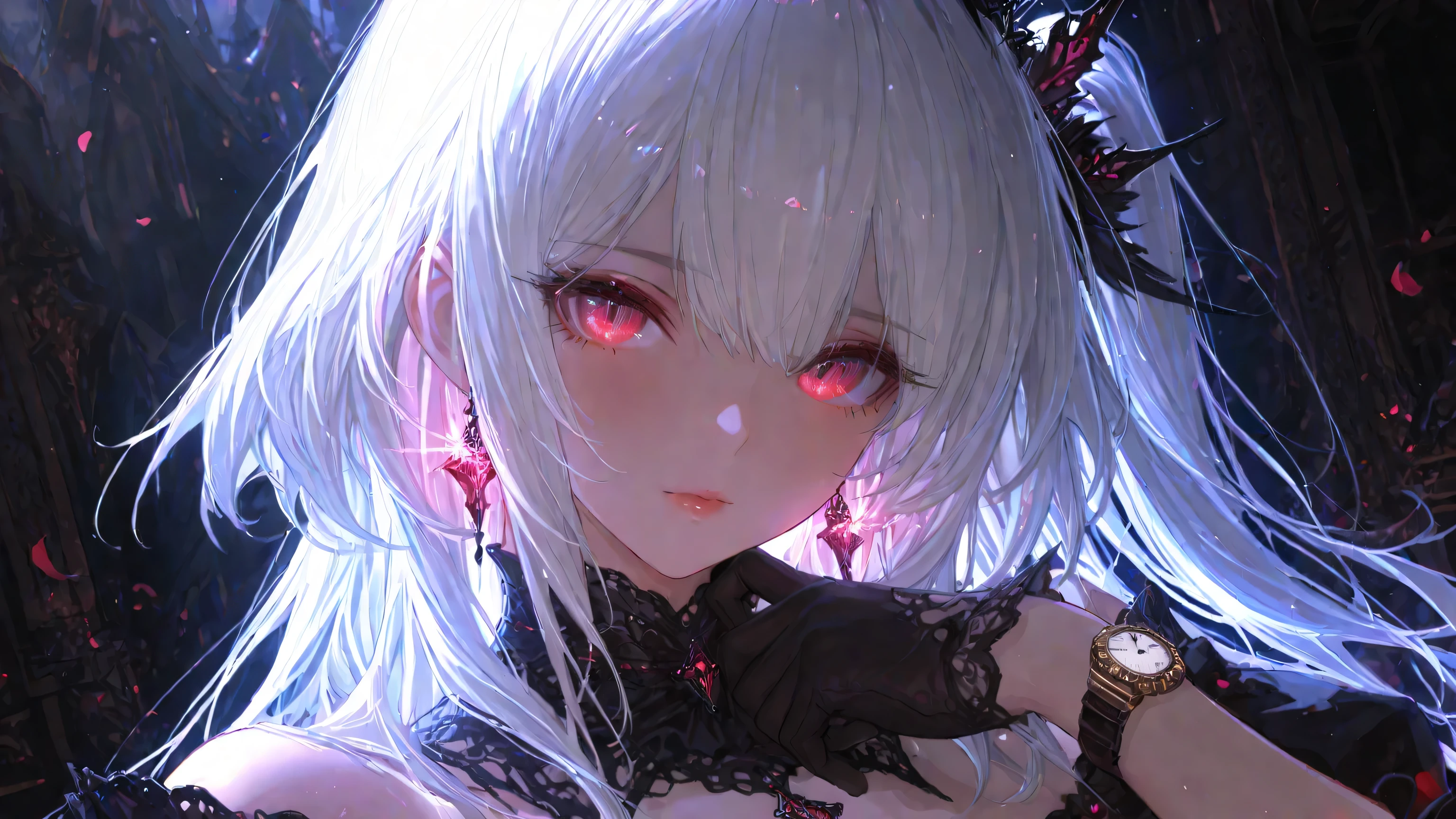   {{{masterpiece}}}, {{{best quality}}}, {{ultra-detailed}}, {illustration}, {{an extremely delicate and beautiful}},  general , aura light,Sluisap ,XXX668 _illu,748cmstyle,dark gothic, great quality,  CHARACTER FOCUS ,  minimalist,  side angle,  upper body,  Princess cut, Long hair, Cybernetic , pose , DYNAMIC ANGLE,  face focus,  Watch viewers,  backlight,  one side light ,fantasy world background  ,   fantasy background 