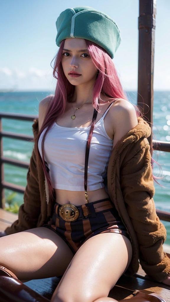 linda pelirroja, huecograbado idol, con puntas de pelo de colores del arco iris, cintas en su cabello, 18 year old female, feliz, en colas gemelas, perfect symmetrical eyes, ojos azules claros y brillantes, Pale skin, sedoso , de pie en una lujosa nave espacial, gran corredor futurista, Paneles de control, adornos de madera, Plantas decorativas, warm lighting, sin ropa interior, usando pantimedias de cuerpo completo, lindos botines de corte corto.