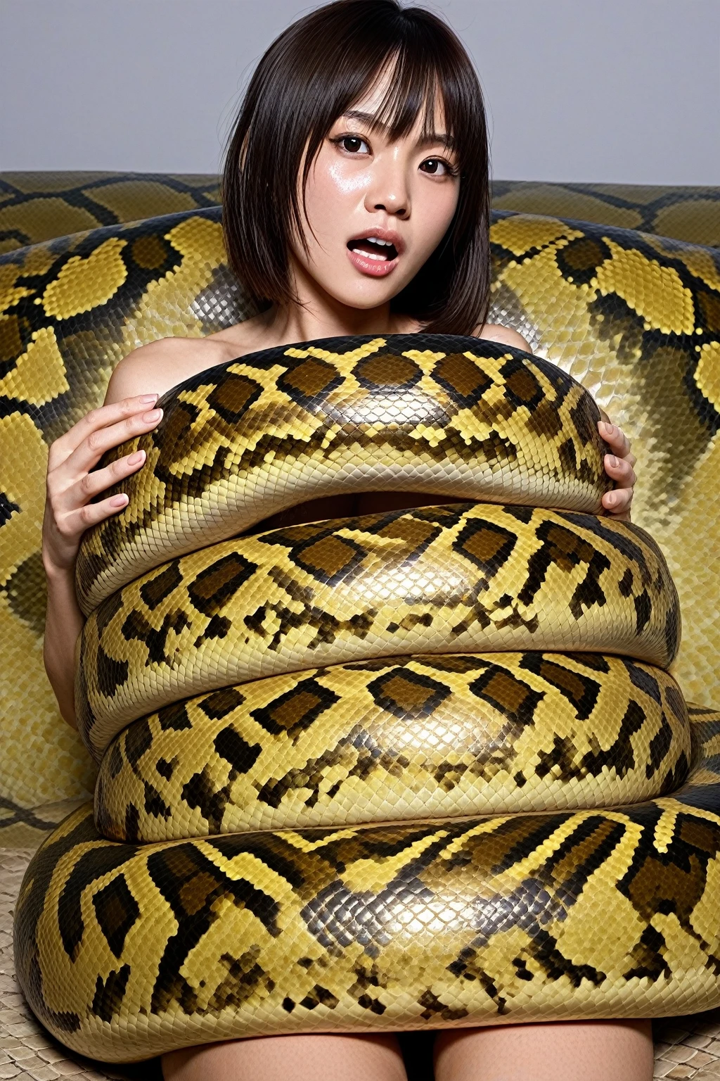 a naked woman on all fours, shallow depth of field, slut chocker, pleasure, ahegao, rolling_eyes:1.2, extremely detailed CG 8k illustrations, masterpiece, hyper detailed, best quality, ultra high res, high resolution, (intricate details), (extremely detailed face and eyes), (big shiny eyes), (long blond hair:1.2), face focus, lip gloss, award winning (high quality erotic photo), (full body), ((best quality)),perfect face, (detailed facial features), big hard pierced nipples, (((huge snake coiling around body))), messy hair, tatoo, (((detailed rainforest background)))
<lora:ahegao,rolling_eyes:0.7>, <lora:sai_tentout_v1:0.7> (with a tentacle in her mouth :1.3)