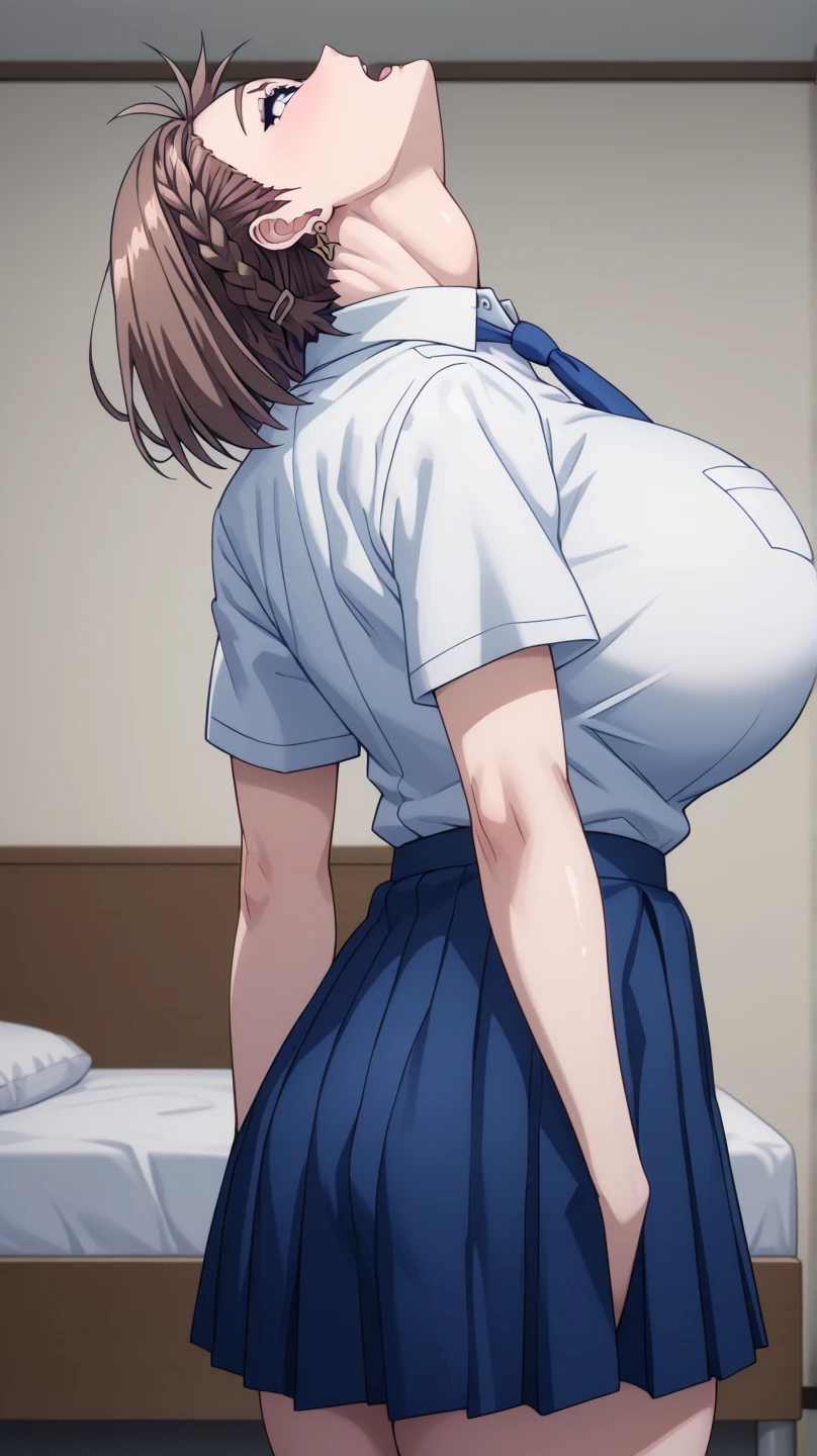 Girl and faceless man, Man with girl's waist, Back, View from above,  very long and massive chest,,,,, cleavage, ((Trembling girl , Vulgarity:1.4)),  Disturbed clothing、Tall uncle puts his hand on the girl's shoulder、Sending off、In front of the entrance of the apartment building、In front of the door、Girl waving

Ridiculous solution, Ultra-detailed, Best Quality, Cute illustration,