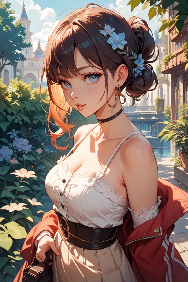 (masterpiece, best quality), 1girl, <lora:Lucy v2:1> 1girl, lucy, very long hair, large breasts, swept bangs, wavy hair, ponytail, hair bow