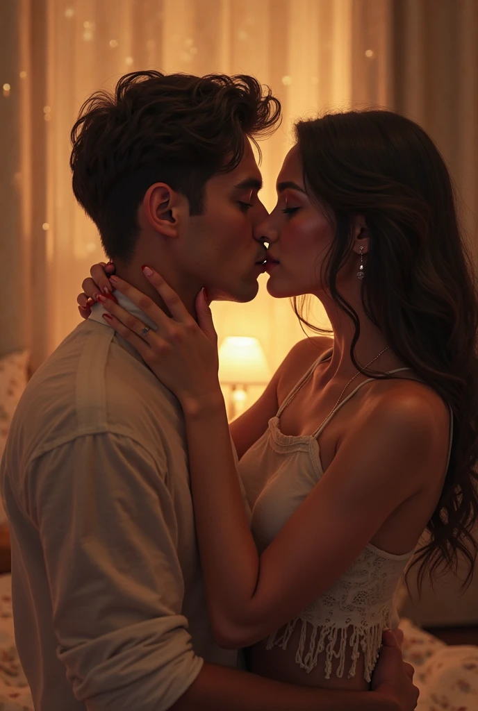 Intimate and Affectionate: One partner kissing the other’s neck or cheek from behind, adding a sense of closeness.
