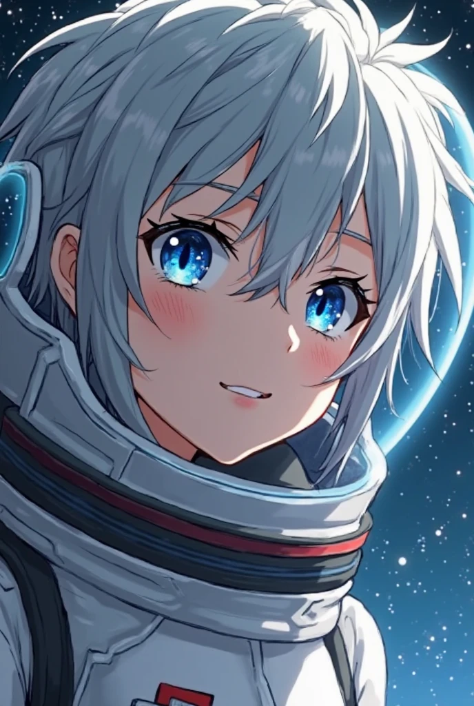 (highest quality、masterpiece、High resolution、detailed)､(Shining eyes、detailed beautiful face)､Beautiful ponytail anime girl, ,(space flight士), Beautiful anime in space suits, outer space, white haired god, exquisite details.space flight, anime 4k  、dynamic angle、beautiful anime、space travel、smile