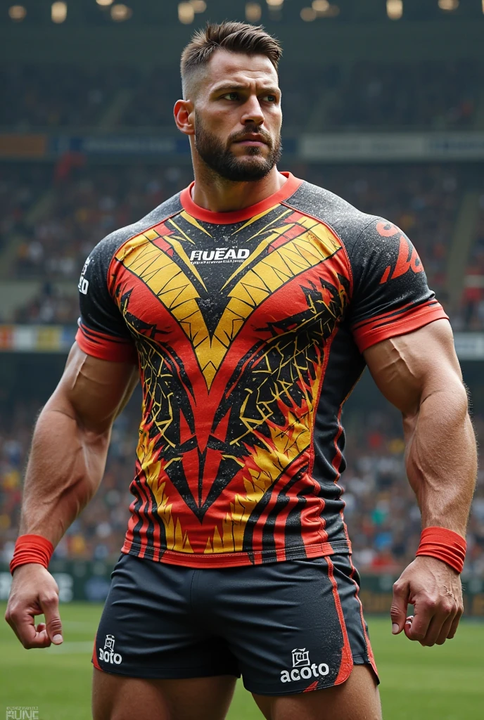 There is only one handsome Asian actor in the picture，30 years old，Tall and handsome, Toned body，short hair, O-Shaped Beard，Perfect body, Dark skin，Glowing skin，Smooth skin，The body is hairless，Muscle bulge, Muscular, Very large pectoral muscles，Very sexy abdominal muscles，Very well-developed leg muscles，Huge concave and convex area，Brightens oily skin，Wearing a gold leather shiny ，Handsome face， Correct and accurate male body proportions, Stand among the flowers。
