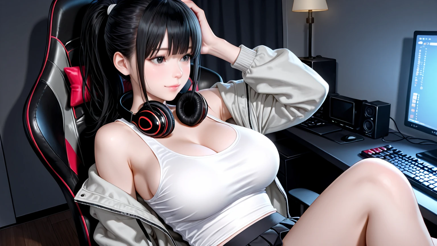 (Top Quality, Masterpiece: 1.1), (Real: 1.4), BREAK (((FF7))) (((Tifa))),(1Girl:1.2),Ultra-detailed face, Detailed eyes,((Light Brown Hair, Large breasts: 1.2)),looking away,  BREAK (((FF7))) (((Tifa))),((tokyo,train station,crowd:1.2,summer),,(girl wearing japanese high-school uniform:1.5,plaid pleated skirt, button-down shirt:1.2,long sleeve:1.2, glowing headphone),BREAK (sweat:1.2,perspired:1.2), about 18 years old,