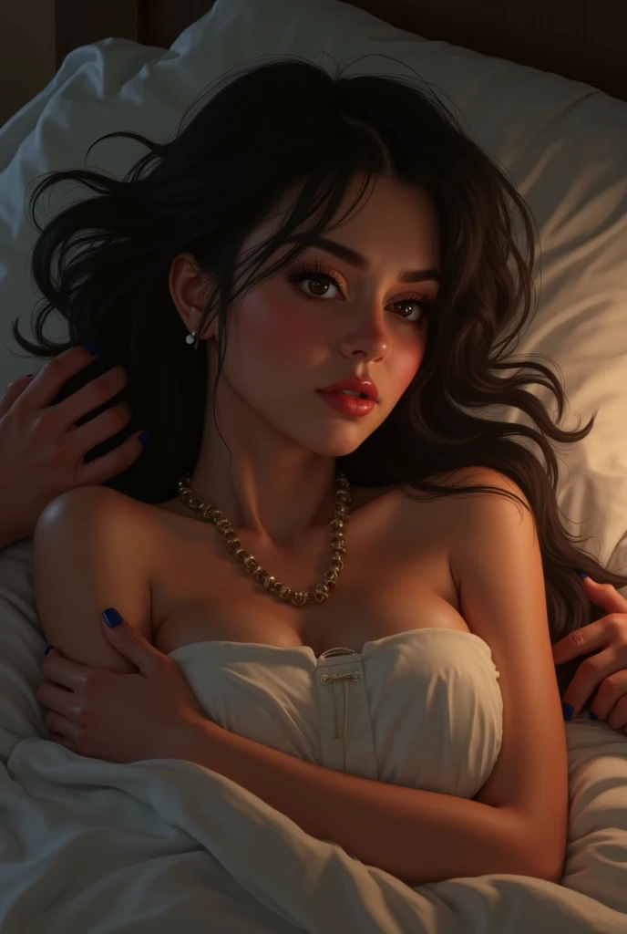 A male,A woman,Lie down in bed,The woman's right foot is locked