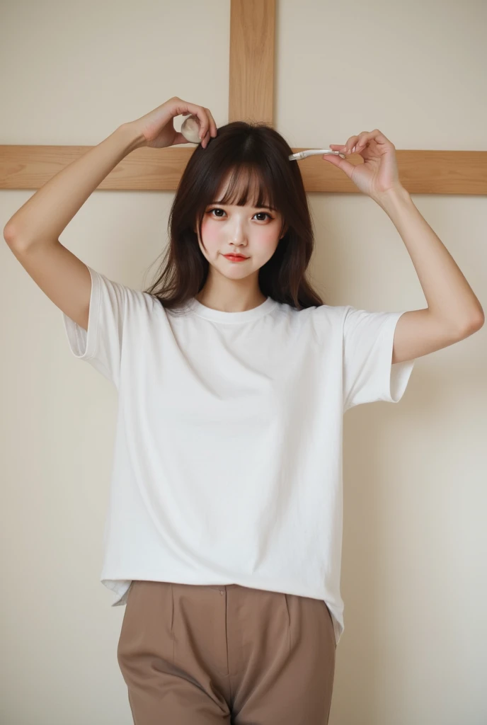(8K、top-quality、masterpiece:1.2)、(reallistic、Photorealsitic:1.2)、cute little、独奏、Beautiful Definition Sky、natta、Wet、watching at viewers、(Sit up:1.5)、date、mirai、
(nose blush)、(a smile:1.15)、(With mouth closed) tiny chest、Fine and beautiful eyes、)、(dark blonde hair:1)、(short-hair:1.1)、Floating Hair NovaFrog Style、
Pink blazer、Button T-shirt、White miniskirt、makeups、(8k、RAW Photography:1.2)、