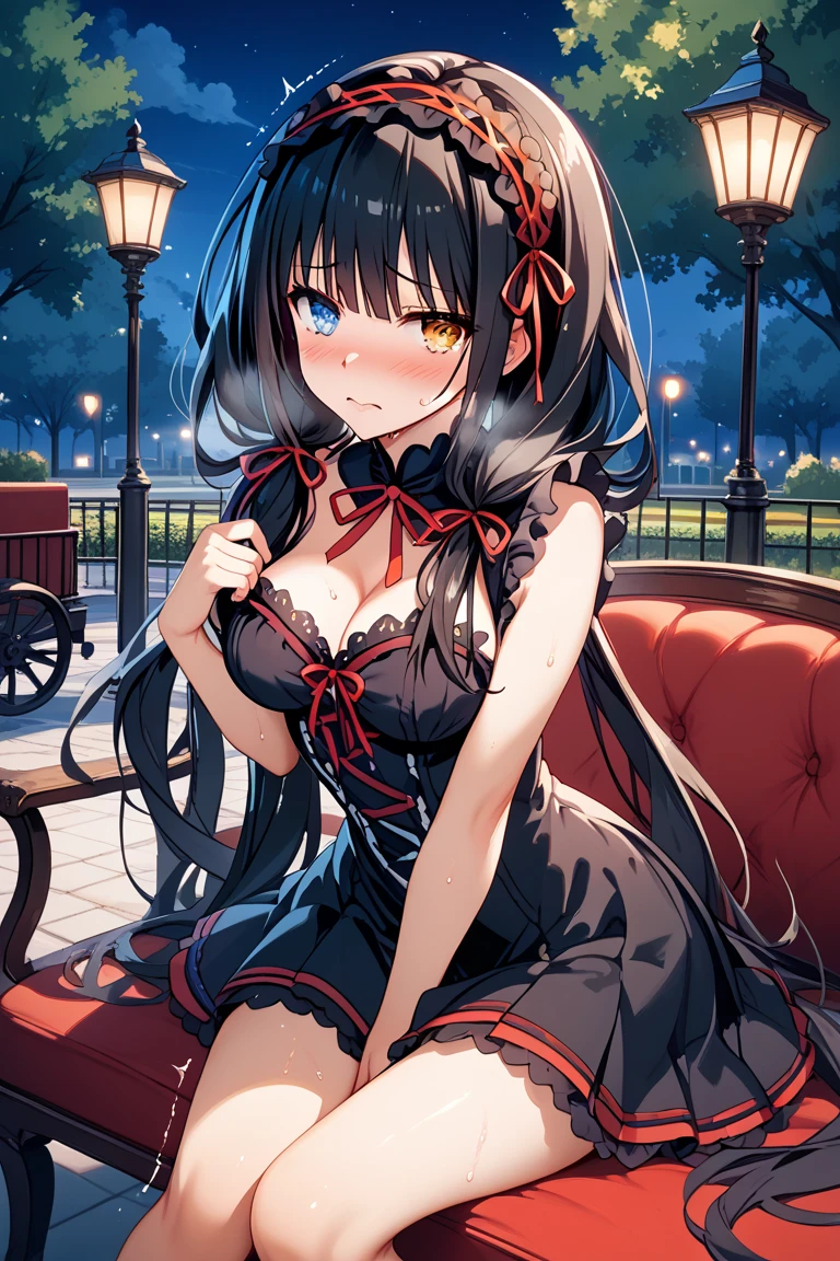 (extremely detailed CG unity 8k wallpaper) Full body 8k pinup of the most beautiful vampire in the world, ((night time)), ((extreme close up:1. 4)), ((wide angle:1. 6)), ((eye focus)), (8k, RAW photo, best quality, masterpiece:1. 2), (realistic:1. 3), (photorealistic:1. 3), ultra-detailed, (high detailed skin:1. 5), 8k uhd, dslr, soft lighting, high quality, film grain, Fujifilm XT3, best quality, beautiful lighting, extremely detailed, hyper detailed, (((Dark fantasy artwork))), beautiful vampire in a gothic castle, ((sitting on a balcony)), legs crossed, (bloody face), (((vampire fangs))), ((tanned skin:1. 3)), ((glowing red eyes:1. 3)), reflective eyes, mascara, makeup, (blood red lipstick), (shiny lips), (blush) (bangs), long hair, (manicured nails, black fingernails, (red hair ribbon), bangs, ((white hair:1. 4)), ((two tone hair)), (straight hair), detailed lighting, rim lighting, dramatic lighting, chiaroscuro, ((black cocktail dress)), (silver jewelry), ((backless dress)), straps and strings, cleavage, thigh slit, high heels, gothic cityscape, ((red sky)), ((distant castle)), ((night sky)), (((bokeh))), bats, dark clouds, ((dead trees)), ((legs)), ((thighs)), ((from below:1. 2)), professional majestic impressionism oil painting by Waterhouse, John Constable, Ed Blinkey, Atey Ghailan, by Jeremy Mann, Greg Manchess, Antonio Moro, trending on ArtStation, trending on CGSociety, Intricate, High Detail, dramatic, makoto shinkai kyoto, trending on artstation, trending on CGsociety