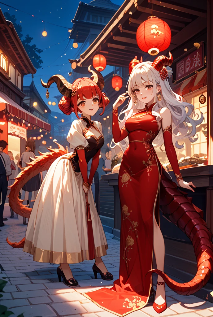 outlandish bombshell hair, (masterpiece, best_quality, ultra-detailed, immaculate:1.3), epic, illustration, welcoming, 2girls, (rust archer:1.3), (in a  metropolis:1.3), scenery, full body, thigh gap, , [:colorful, seductive costume design:0.2], , narrow waist, athletic perfect hourglass figure,(muscular legs:0.6), skindentation, ((china dress:1.2):1.2), (african, dark skin:0.6)<lyco:EnvyBeautyMix04:1>