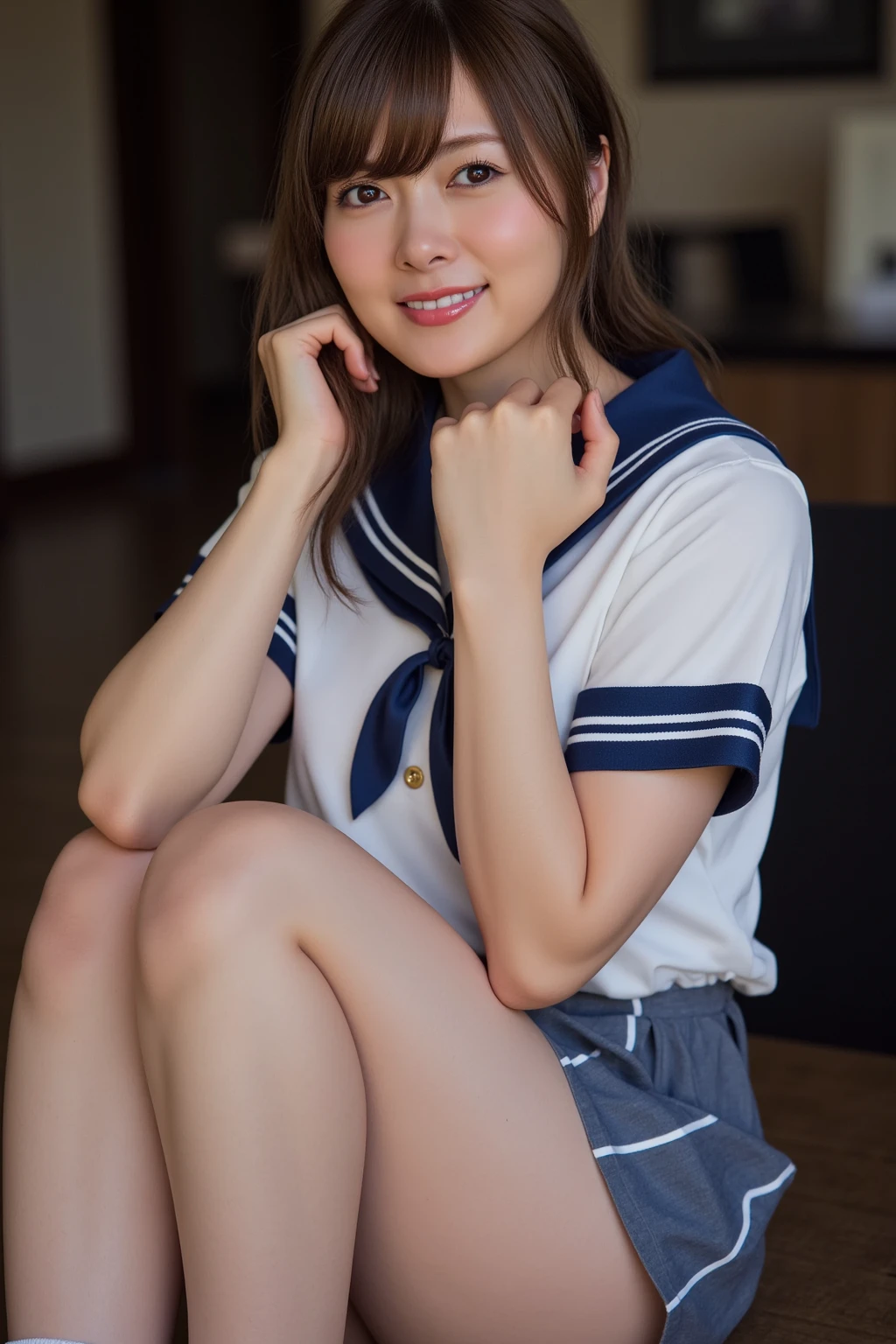 Best Quality, Face Focus, Soft light, 超A high resolution, (Photorealistic:1.4), Raw photo,Emphasize cleavage、a Korean girl, Cute, (pupils on, Light in the eyes)， Detailed beautiful face, (large boob),(High-resolution details of human skin texture)，Colossal tits，Cute smile、Fresh skin、shinny skin、Slime skin、Beautiful skin、Shiny skin after applying oil、
(Long Straight,Black hair）、indecency、Volleyball uniforms、Slouched、Gymnasium court、You can see the valley、open one's legs、damask shirt、Wet with sweat all over body
(Portrait)
