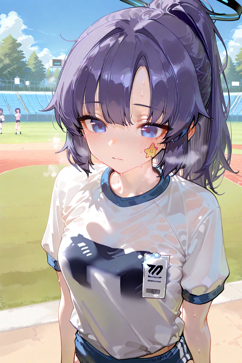 masterpiece, best quality,anime style, 1 girl,(((slender body))), (((small eyes,small breast))),(((baseball uniform))),((((cum)))), (beautiful face), (((short hair))), (((straight hair))), ((((black hair)))),detailed beautiful skin, (perfect hands, perfect anatomy)