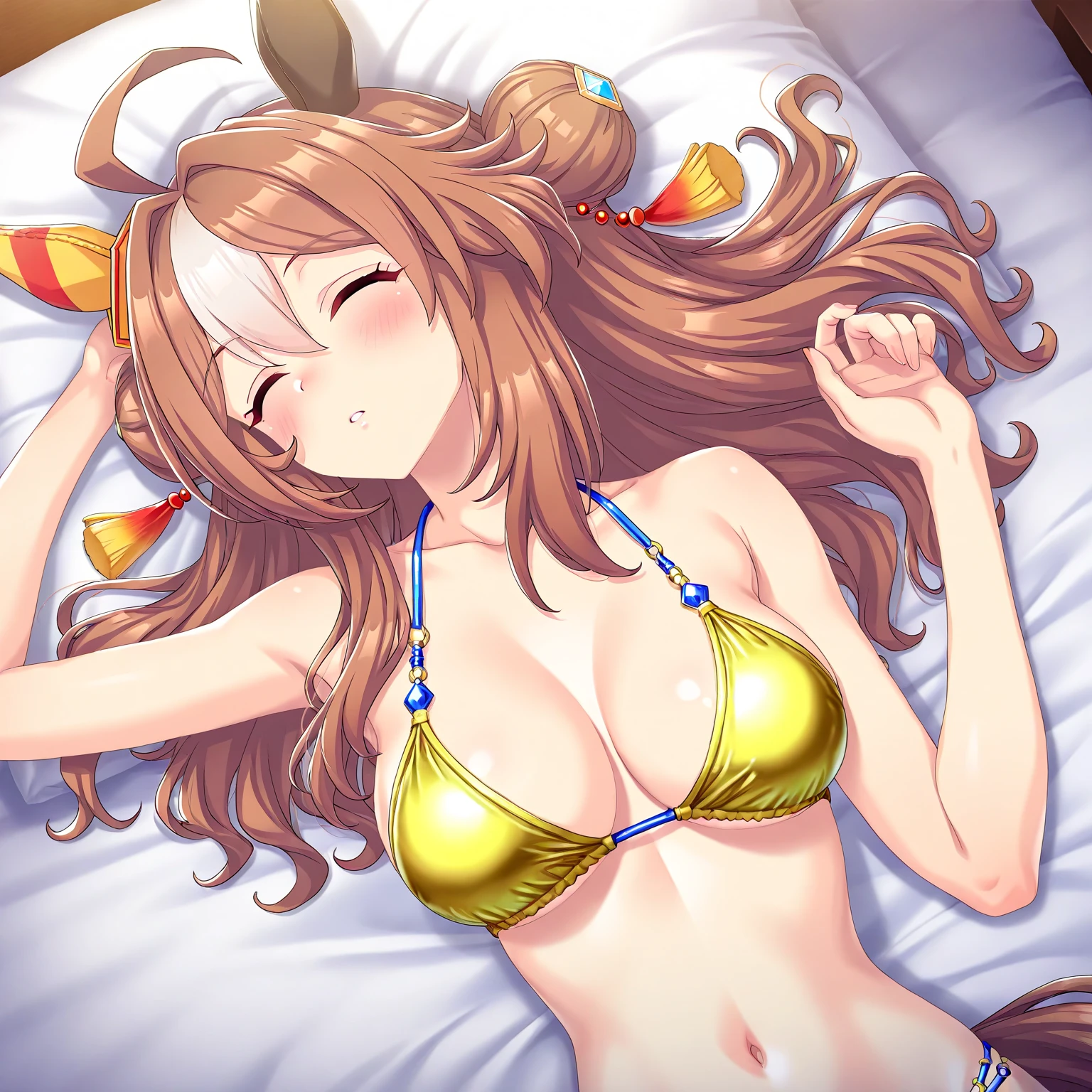 ((Highest quality)),(Ultra-high resolution),(Ultra-detailed),((Best Anime)),The art of astonishing depiction, (woman),(bikini:1.7),Slim Belly,Seductive body lines,Tropical flowers:1.4