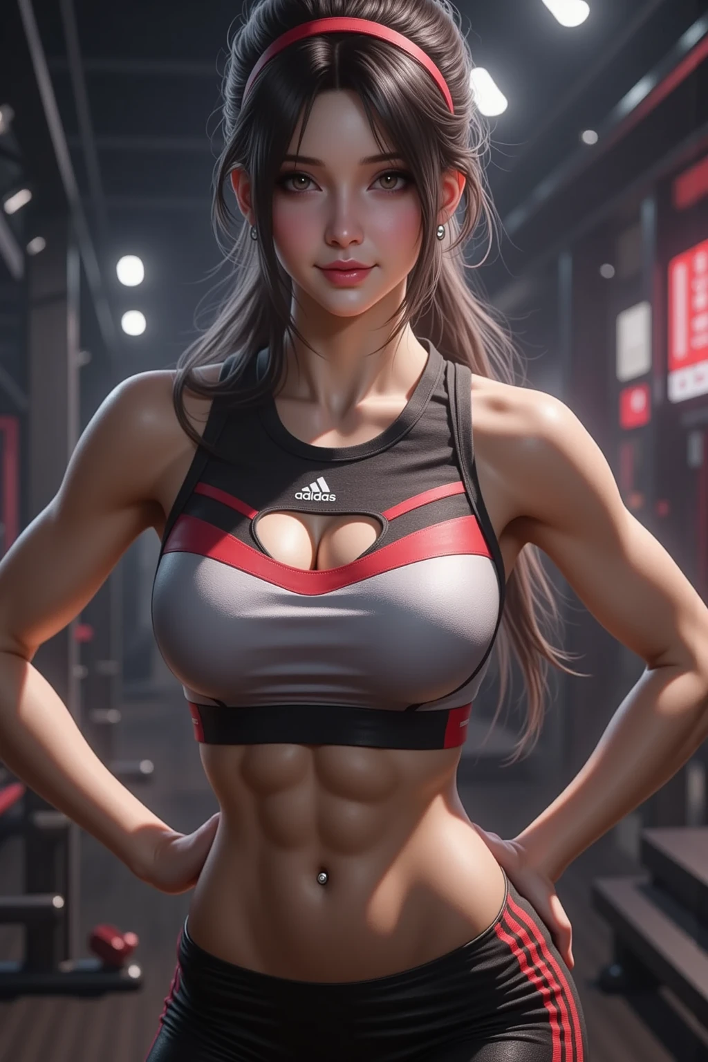 (((Cuerpo de mujer definido))), (((muslos gruesos))), Cybernetic body parts, (((ropa interior corta))), (((piel ultra detallada))), (((small waist)), (((abdomen definido))),