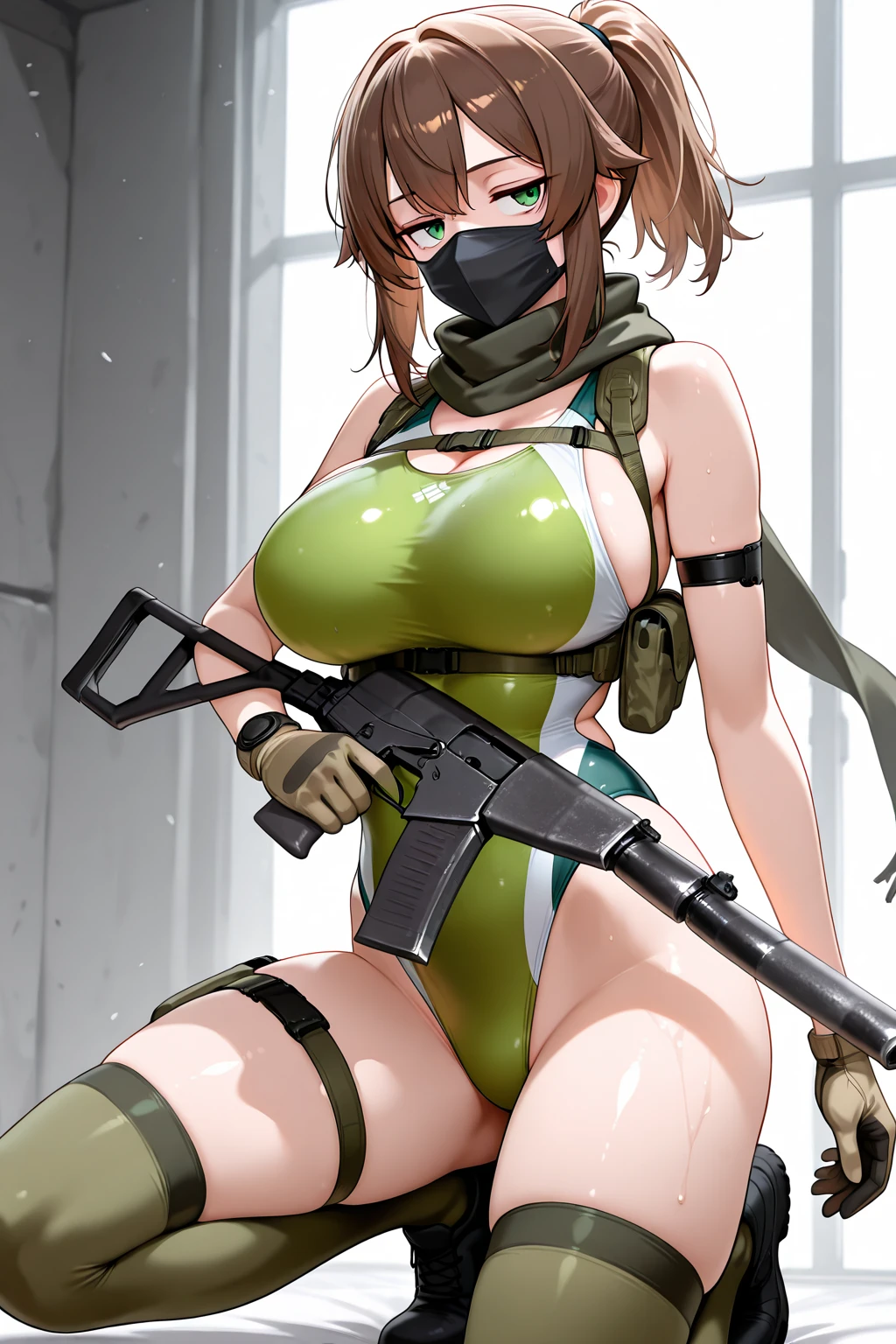 Beautiful alluring scifi soldier woman, wet oily sweaty dirty Skin, wearing skimpy scifi metal armor with camo patterns, carrying a toolcase on a belt at her waist, topless, in front of a tank on a battlefield, toned muscels, abs, Bare Skin, Athletic Well Toned Body, Elegant Form, dieselpunk, Beautiful D&D Character Portrait, Fiverr Dnd Character, Octane Render, Digital Art, Extreme Detail, 4k, Ultra Hd, Polished, Beautiful, Hyperdetailed, Intricate, Elaborate, Meticulous, Photorealistic, Sharp Focus, Wlop, Character Design, Unreal Engine, 3d Rendered, Volumetric Lighting, Reflections, Glossy, Digital Illustration,Sensual Pose, Suggestive Pose, Full Body Shot, Lewd, beautiful perky breasts, visible breasts, anatomically correct ,💖❤💕💋❣,