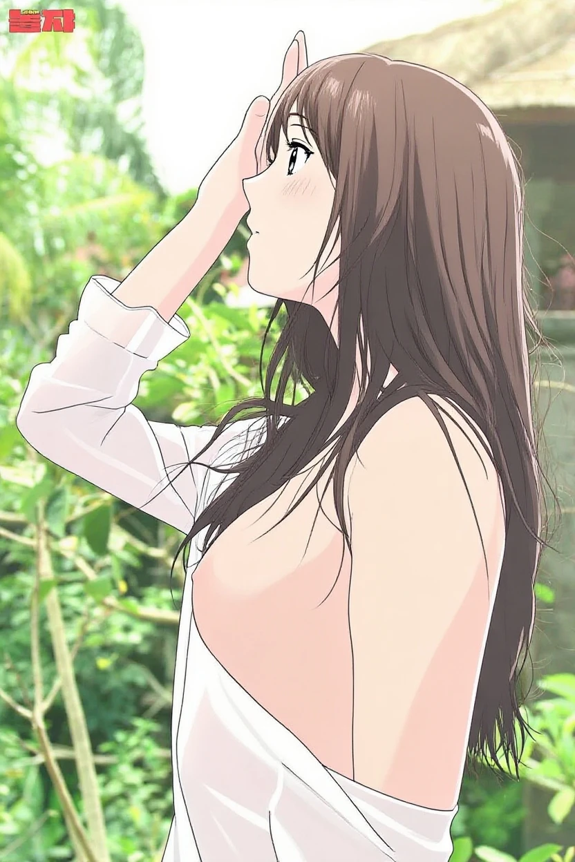alone, One girl, View your viewers, 2D, anime, anime coloring, (cowboy shot), (Pure white lace bra, Pure white lace panties), Yumi Hoshino, medium breast, Crying face, back view