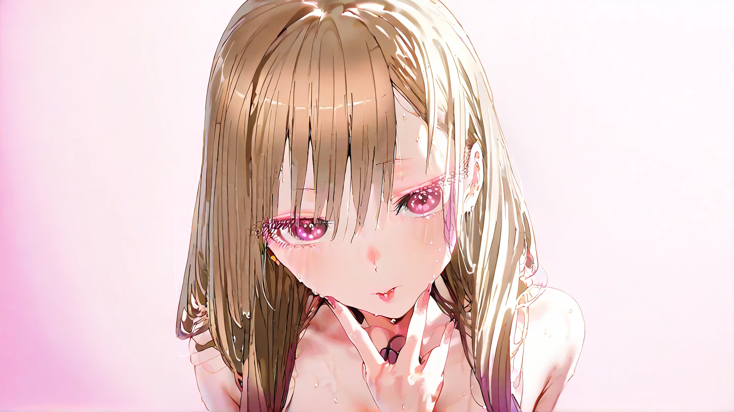 (dynamic angle),in the poolside, pale Light orange Hair, long hair, twintails, hair black ribbon, girl1, upper body, completely nude, (small nipples:1.2), (small areolas:1.2), kawaii, cute, pale purple eyes, (shy), (blush),light smile