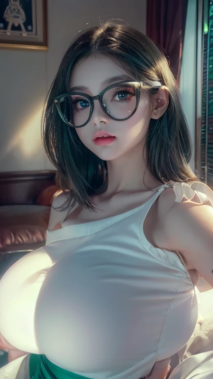 Beautiful expression、Delicate skin、beautidful eyes、Beautiful brown eyes、Beautiful Bob Hair、1 female、high-level image quality、8K、bet、an lingerie、E-cup、eye glasses、