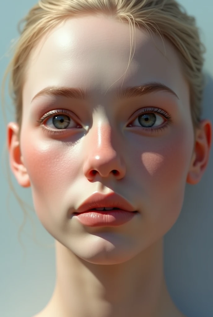 Generate: Realistic, european blonde haired girl 
Face: blue eyes, small frekels (very low quantity), smooth small nose, ears part visible 
Body:  thick waist, thick , hips: middle wide,
Environment: city balkony at early night 
Lighting : dawn but generated person fully visible.
Wearing: ai generate:black shorts




 
Make the face a little less smooth and add a few freckels to the nose and cheeks 

Make it look like the person is taking a selfie, top down view

Make the eyes a litte smaller and more realistic

Aigenerate: 
Aigenerate: 
Aigenerate:  in 